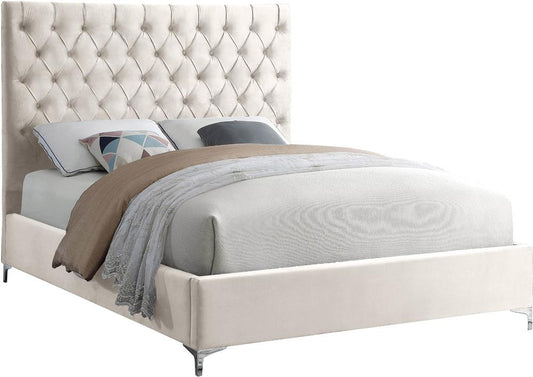 Meridian Furniture - Cruz Cream Velvet Queen Bed - CruzCream-Q veiw 2
