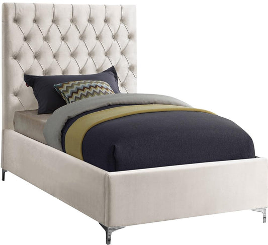 Meridian Furniture - Cruz Cream Velvet Twin Bed - CruzCream-T veiw 2