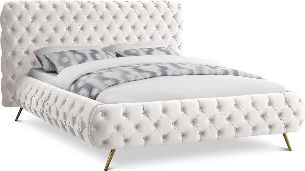 Meridian Furniture - Delano Cream Velvet Queen Bed - DelanoCream-Q veiw 1