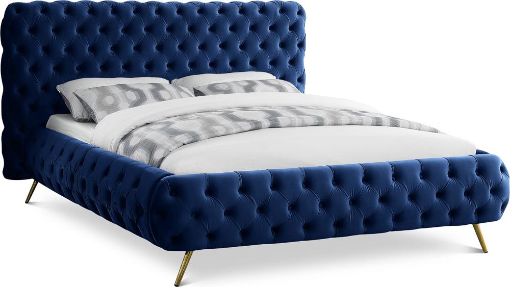 Meridian Furniture - Delano Navy Velvet Queen Bed - DelanoNavy-Q veiw 1