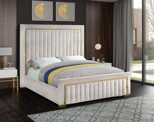 Meridian Furniture - Dolce Cream Velvet Queen Bed - DolceCream-Q veiw 2