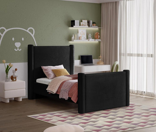 Meridian Furniture - Elias Black Velvet Twin Bed - B1298Black-T veiw 2