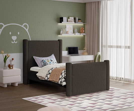 Meridian Furniture - Elias Brown Boucle Fabric Twin Bed - B1299Brown-T veiw 2