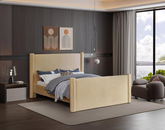 Meridian Furniture - Elias Camel Velvet Queen Bed - B1298Camel-Q veiw 2