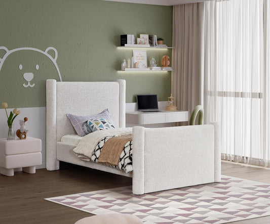 Meridian Furniture - Elias Cream Boucle Fabric Twin Bed - B1299Cream-T veiw 2