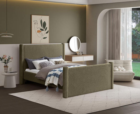Meridian Furniture - Elias Olive Green Boucle Fabric Queen Bed - B1299Olive-Q veiw 2