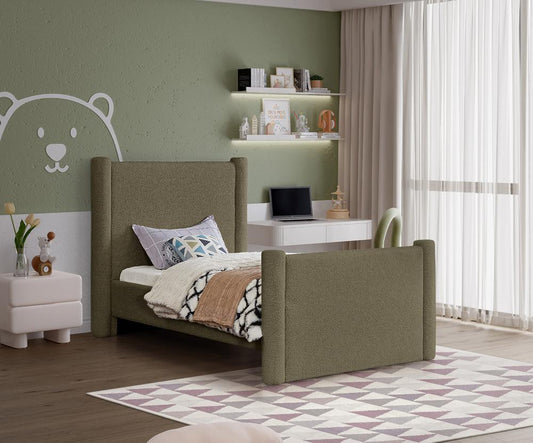 Meridian Furniture - Elias Olive Green Boucle Fabric Twin Bed - B1299Olive-T veiw 2