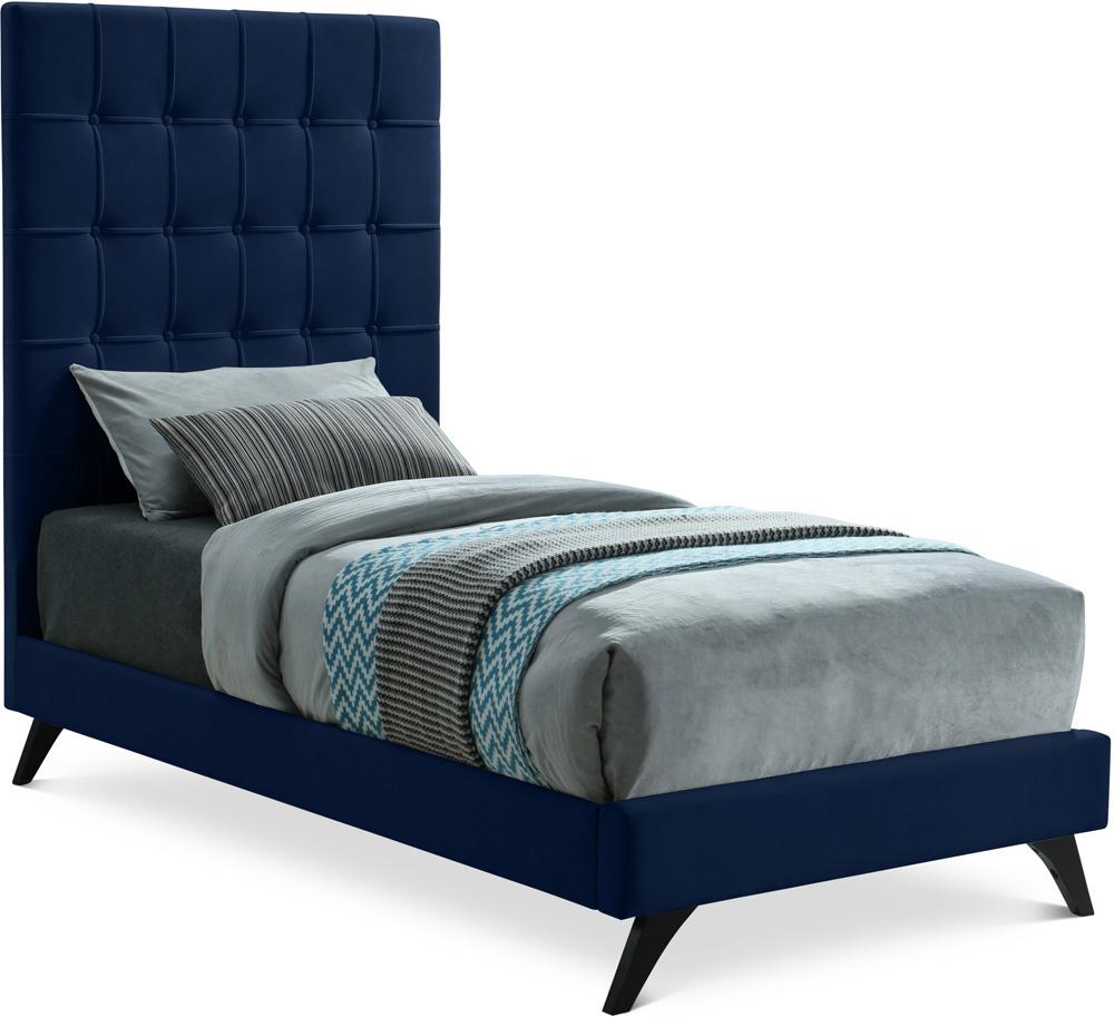 Meridian Furniture - Elly Navy Velvet Twin Bed - EllyNavy-T veiw 1