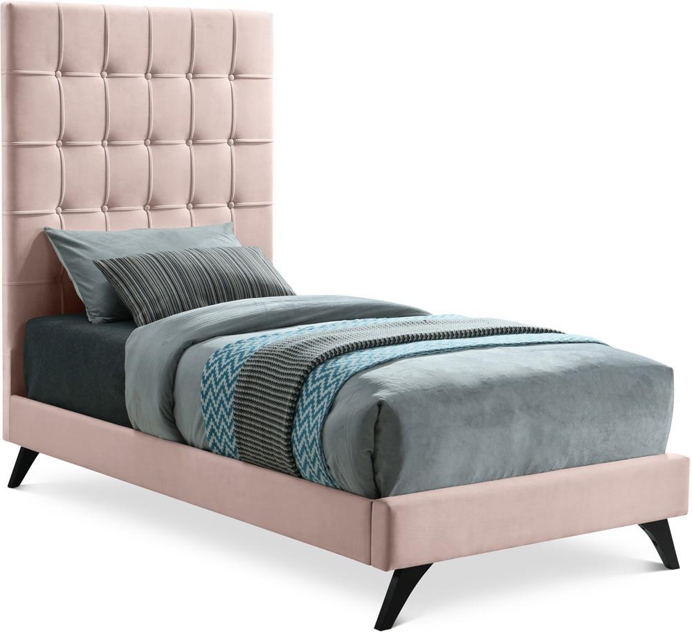 Meridian Furniture - Elly Pink Velvet Twin Bed - EllyPink-T veiw 1