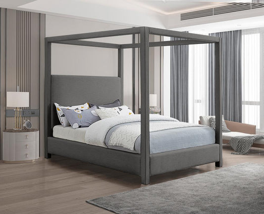 Meridian Furniture - Emerson Grey Linen Textured Fabric King Bed - EmersonGrey-K veiw 2