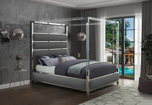 Meridian Furniture - Encore Grey Vegan Leather Queen Bed - EncoreGrey-Q veiw 2