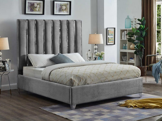 Meridian Furniture - Enzo Grey Velvet King Bed - EnzoGrey-K veiw 2