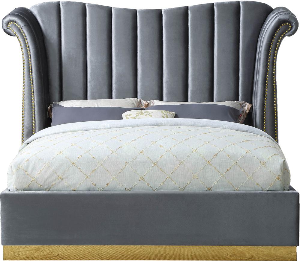 Meridian Furniture - Flora Grey Velvet King Bed - FloraGrey-K veiw 3