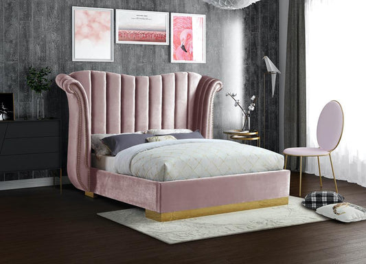 Meridian Furniture - Flora Pink Velvet King Bed - FloraPink-K veiw 2
