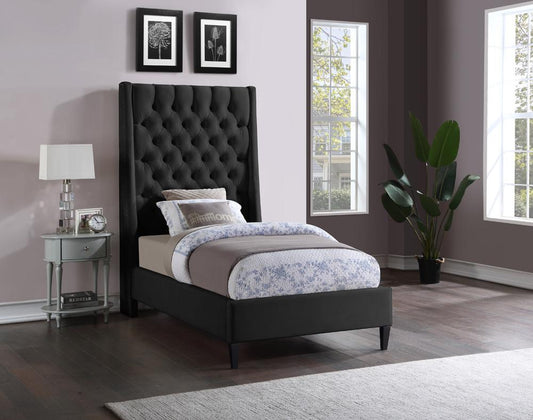 Meridian Furniture - Fritz Black Velvet Twin Bed - FritzBlack-T veiw 2