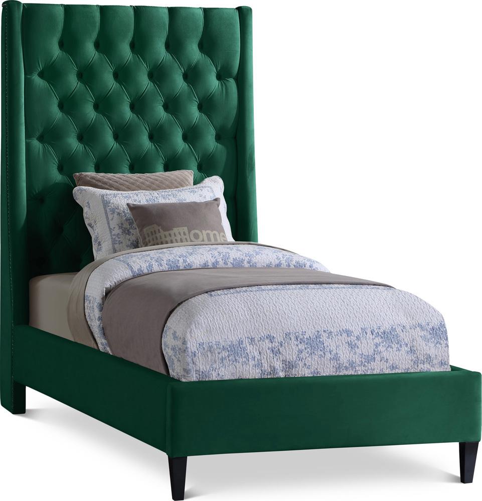 Meridian Furniture - Fritz Green Velvet Twin Bed - FritzGreen-T veiw 1