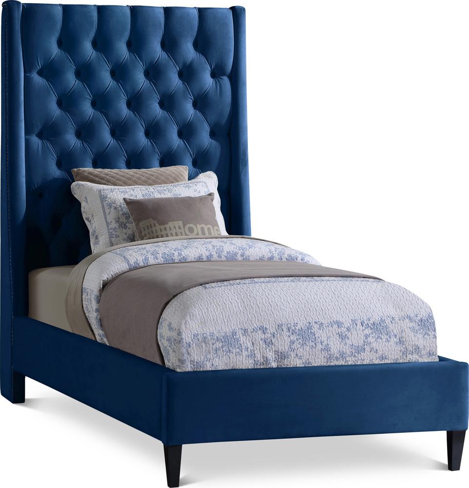 Meridian Furniture - Fritz Navy Velvet Twin Bed - FritzNavy-T veiw 1