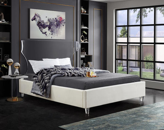 Meridian Furniture - Ghost Cream Velvet Full Bed - GhostCream-F veiw 2