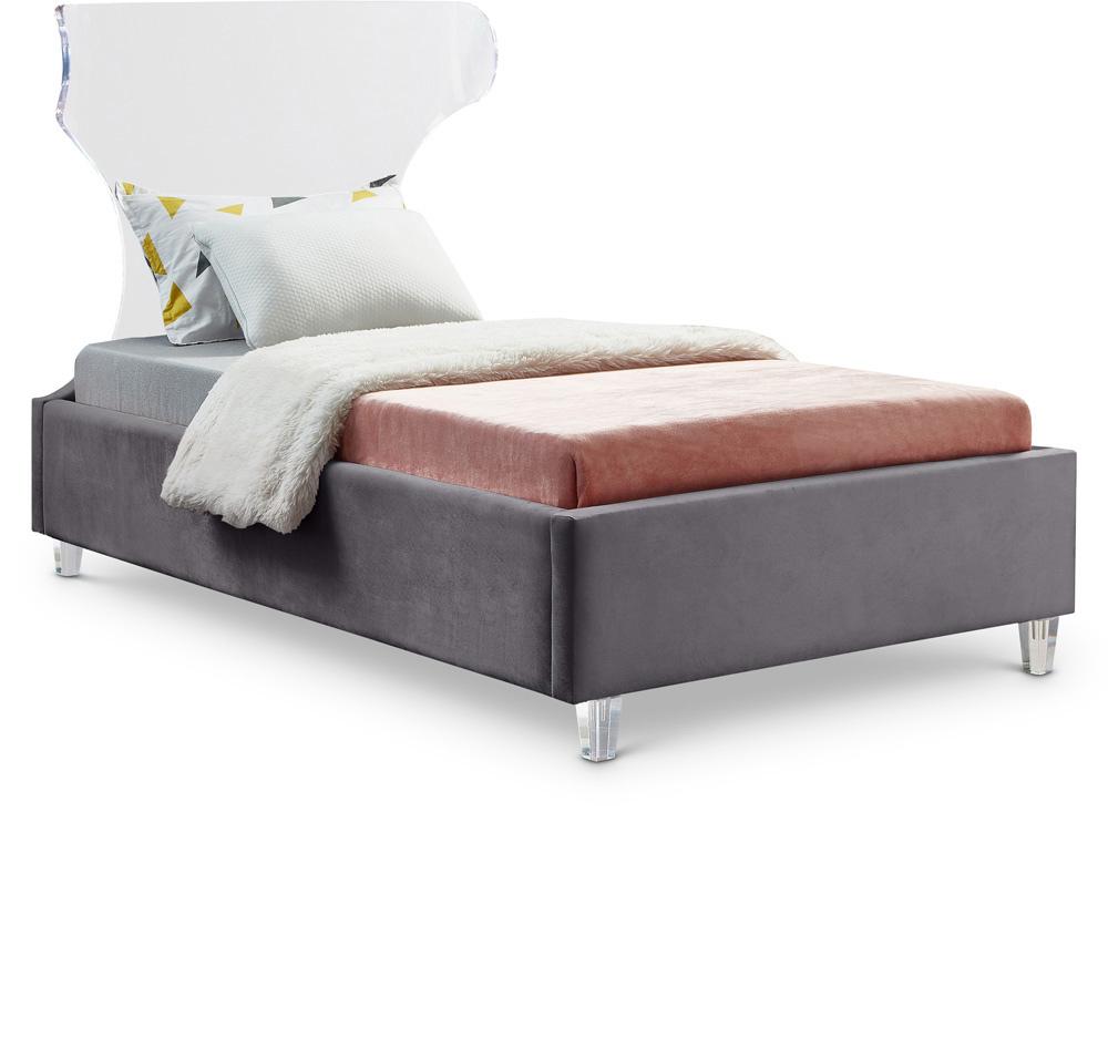 Meridian Furniture - Ghost Grey Velvet Twin Bed - GhostGrey-T veiw 1