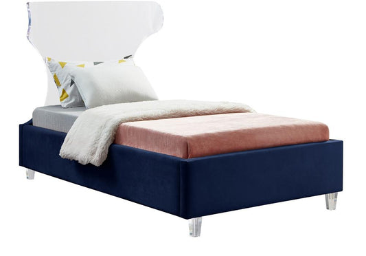 Meridian Furniture - Ghost Navy Velvet Twin Bed - GhostNavy-T veiw 2