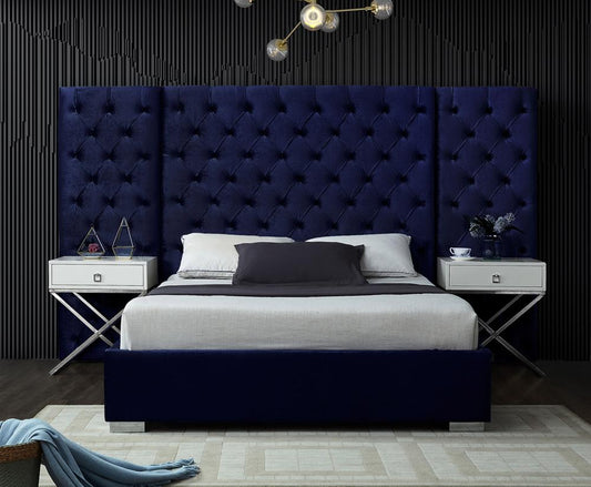Meridian Furniture - Grande Navy Velvet Queen Bed - GrandeNavy-Q veiw 2