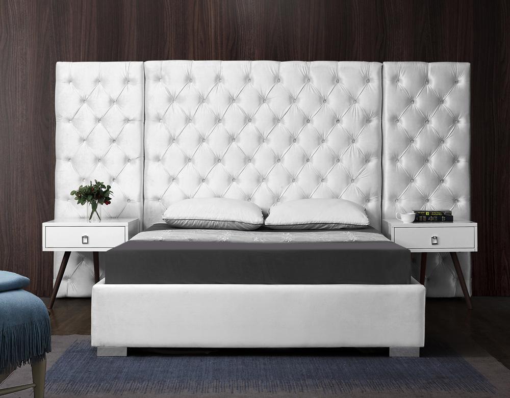 Meridian Furniture - Grande White Velvet Queen Bed - GrandeWhite-Q veiw 2