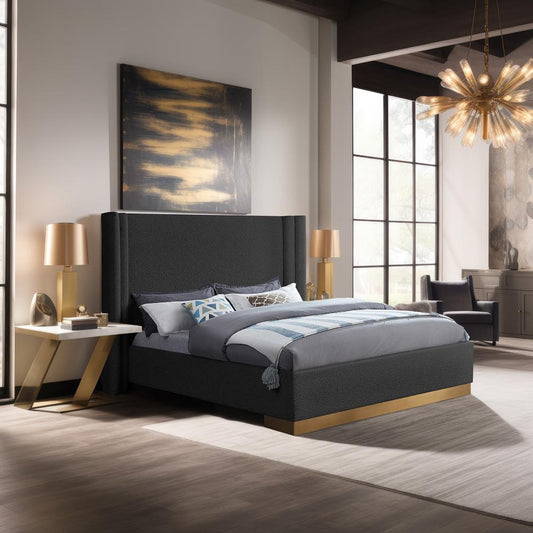 Meridian Furniture - Halton Black Boucle Fabric King Bed - HaltonBlack-K veiw 2