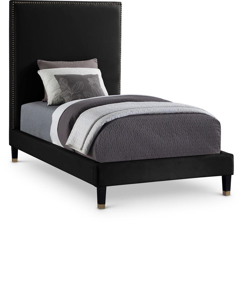 Meridian Furniture - Harlie Black Velvet Twin Bed - HarlieBlack-T veiw 1
