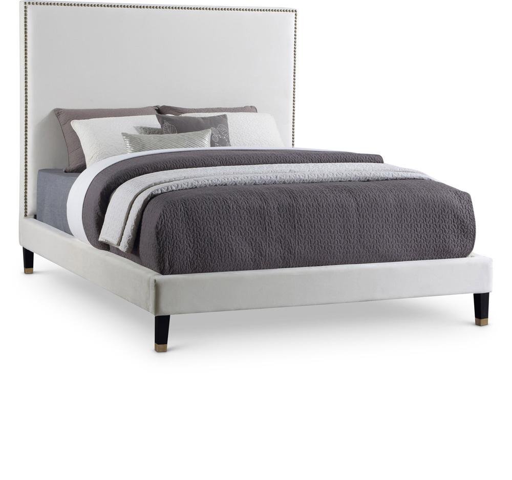 Meridian Furniture - Harlie Cream Velvet Full Bed - HarlieCream-F veiw 1