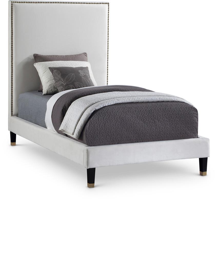 Meridian Furniture - Harlie Cream Velvet Twin Bed - HarlieCream-T veiw 1