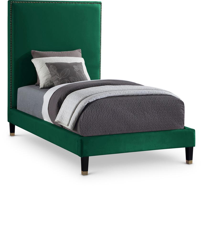Meridian Furniture - Harlie Green Velvet Twin Bed - HarlieGreen-T veiw 1