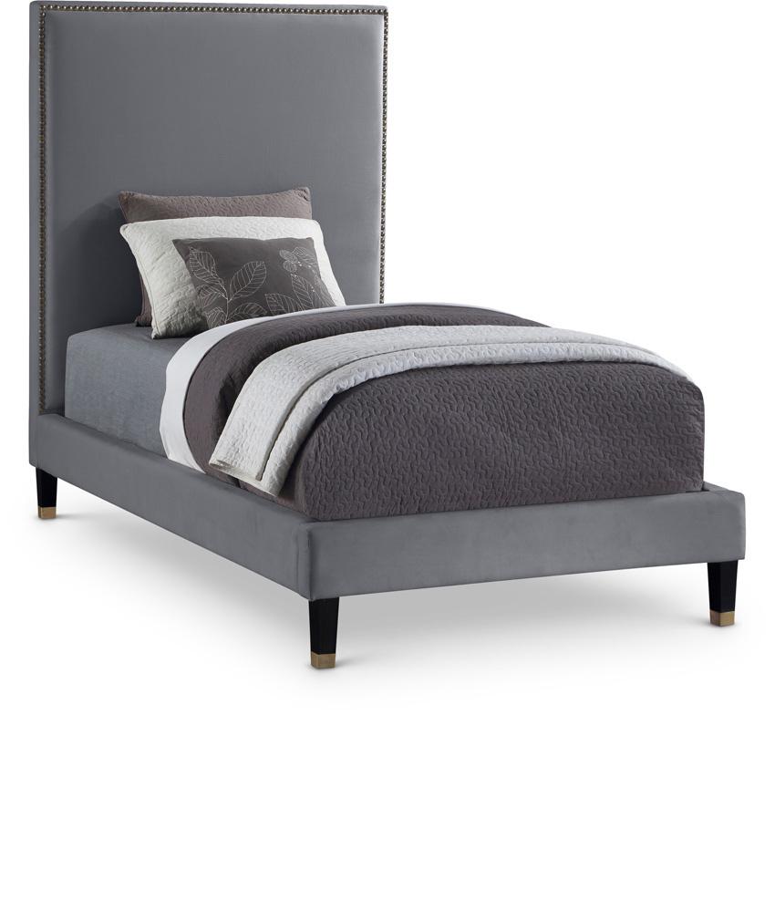Meridian Furniture - Harlie Grey Velvet Twin Bed - HarlieGrey-T veiw 1