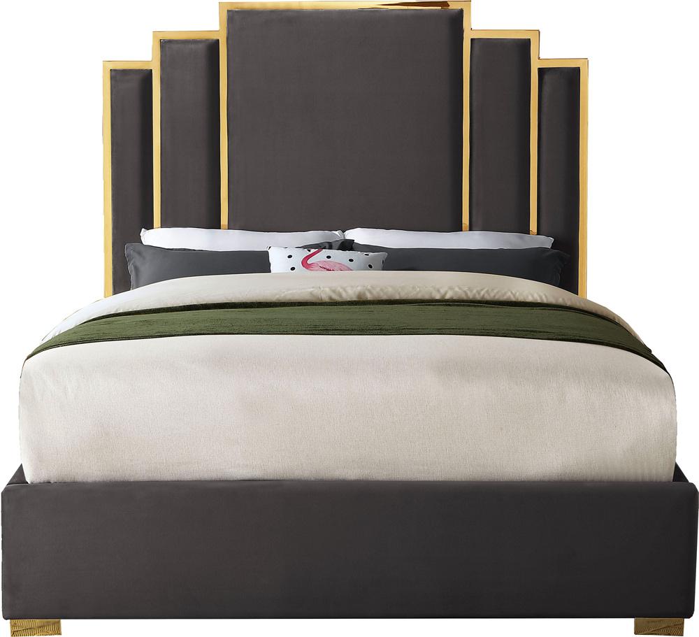 Meridian Furniture - Hugo Grey Velvet King Bed - HugoGrey-K veiw 3