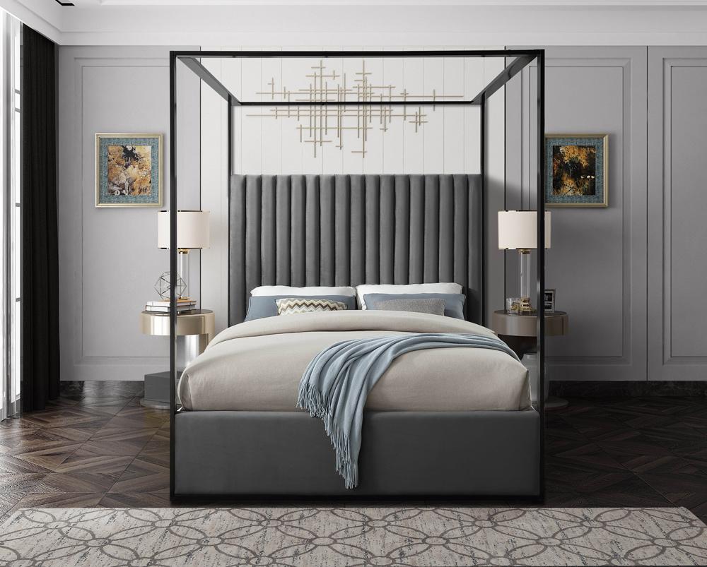 Meridian Furniture - Jax Grey Velvet Queen Bed - JaxGrey-Q veiw 4