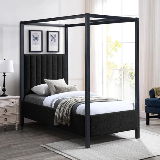 Meridian Furniture - Kelly Black Boucle Fabric Twin Bed - KellyBlack-T veiw 2