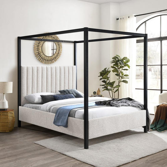 Meridian Furniture - Kelly Cream Boucle Fabric Queen Bed - KellyCream-Q veiw 2