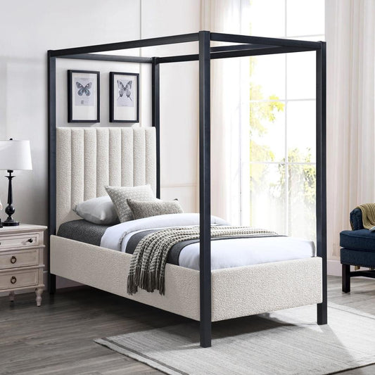 Meridian Furniture - Kelly Cream Boucle Fabric Twin Bed - KellyCream-T veiw 2