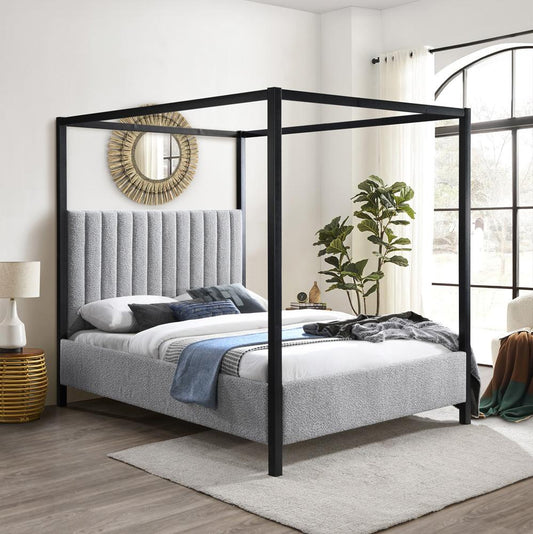 Meridian Furniture - Kelly Grey Boucle Fabric Queen Bed - KellyGrey-Q veiw 2