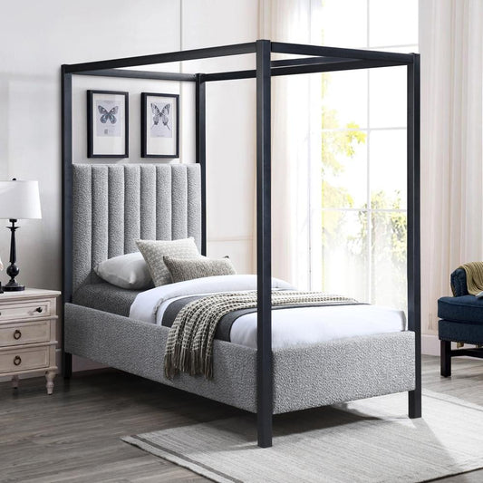 Meridian Furniture - Kelly Grey Boucle Fabric Twin Bed - KellyGrey-T veiw 2