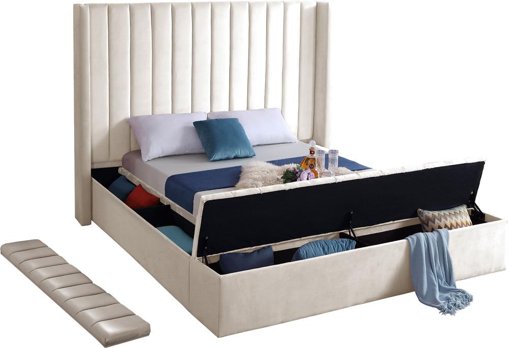 Meridian Furniture - Kiki Cream Velvet Queen Bed - KikiCream-Q veiw 7