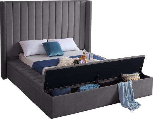 Meridian Furniture - Kiki Grey Velvet Full Bed - KikiGrey-F veiw 2