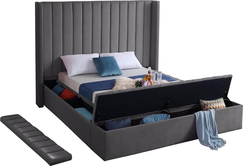 Meridian Furniture - Kiki Grey Velvet Queen Bed - KikiGrey-Q veiw 7
