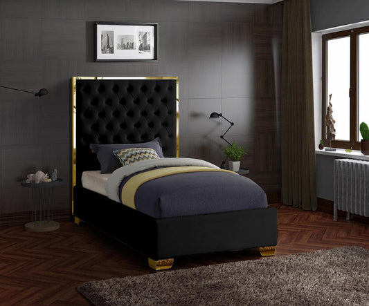 Meridian Furniture - Lana Black Velvet Twin Bed - LanaBlack-T veiw 2