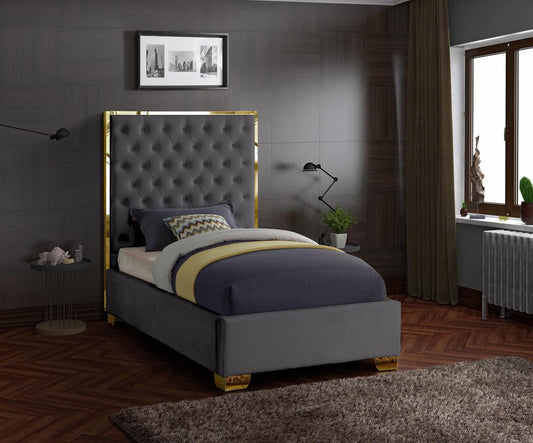 Meridian Furniture - Lana Grey Velvet Twin Bed - LanaGrey-T veiw 2