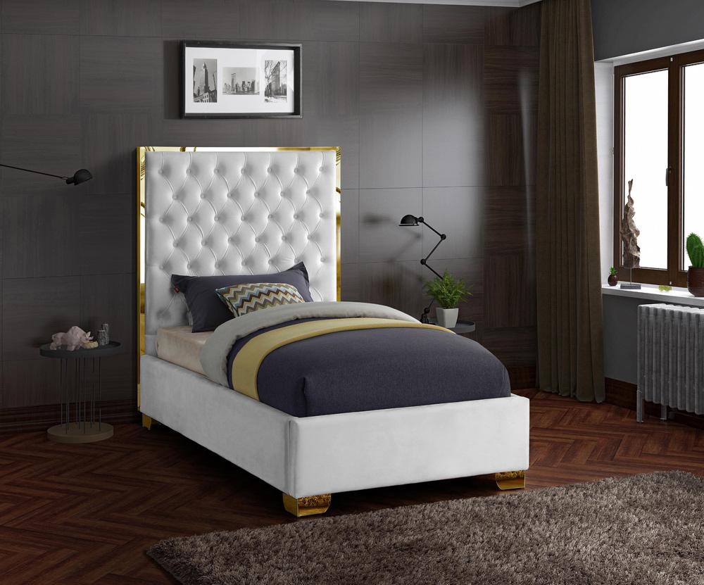 Meridian Furniture - Lana White Velvet Twin Bed - LanaWhite-T veiw 2