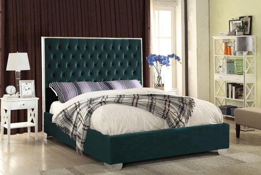 Meridian Furniture - Lexi Green Velvet Full Bed - LexiGreen-F veiw 2