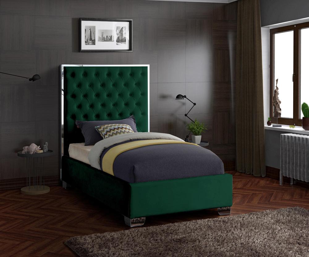 Meridian Furniture - Lexi Green Velvet Twin Bed - LexiGreen-T veiw 2
