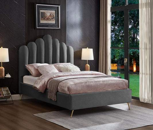 Meridian Furniture - Lily Grey Velvet Full Bed - LilyGrey-F veiw 2