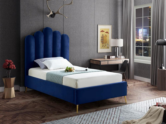 Meridian Furniture - Lily Navy Velvet Twin Bed - LilyNavy-T veiw 2