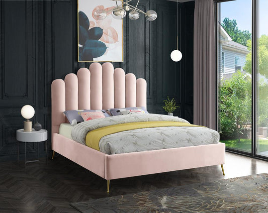 Meridian Furniture - Lily Pink Velvet Queen Bed - LilyPink-Q veiw 2